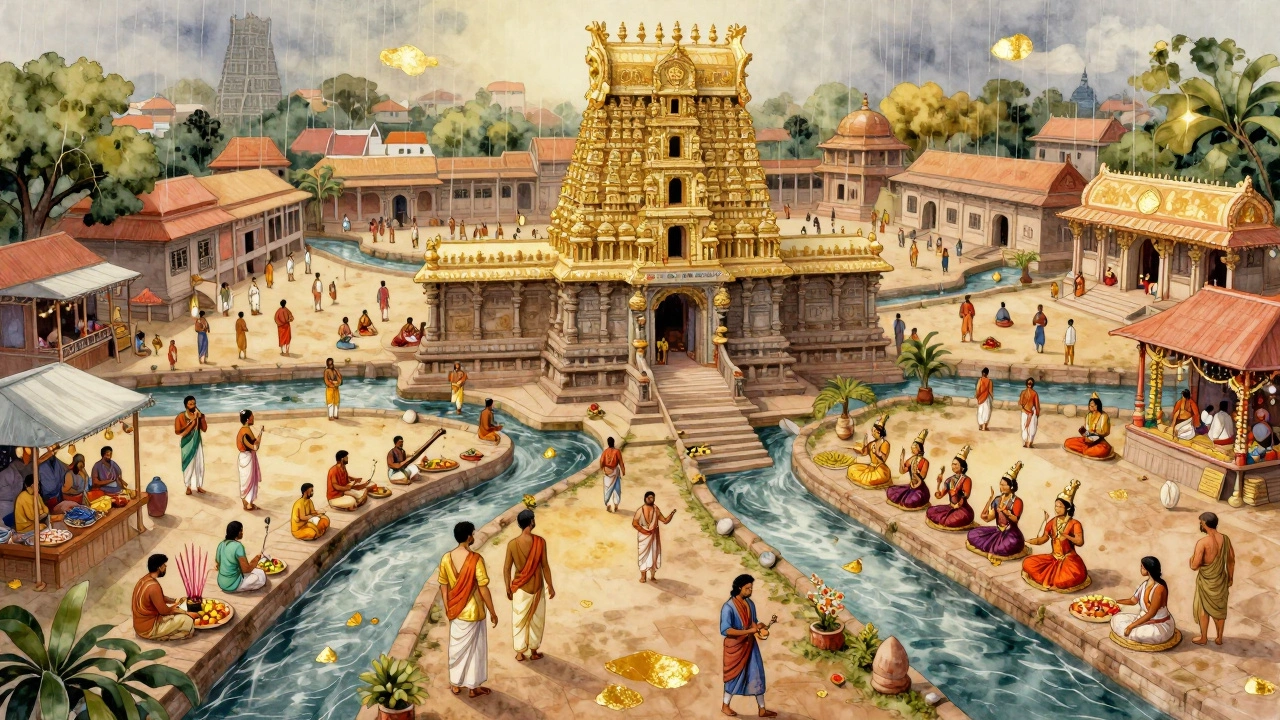 Tamil Nadu temple complex as a vibrant ecosystem of worship, art, and community life.