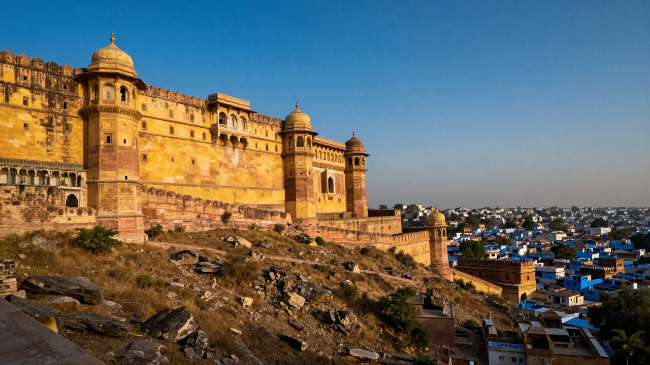 Mehrangarh Fort overlooking the blue rooftops of Jodhpur.