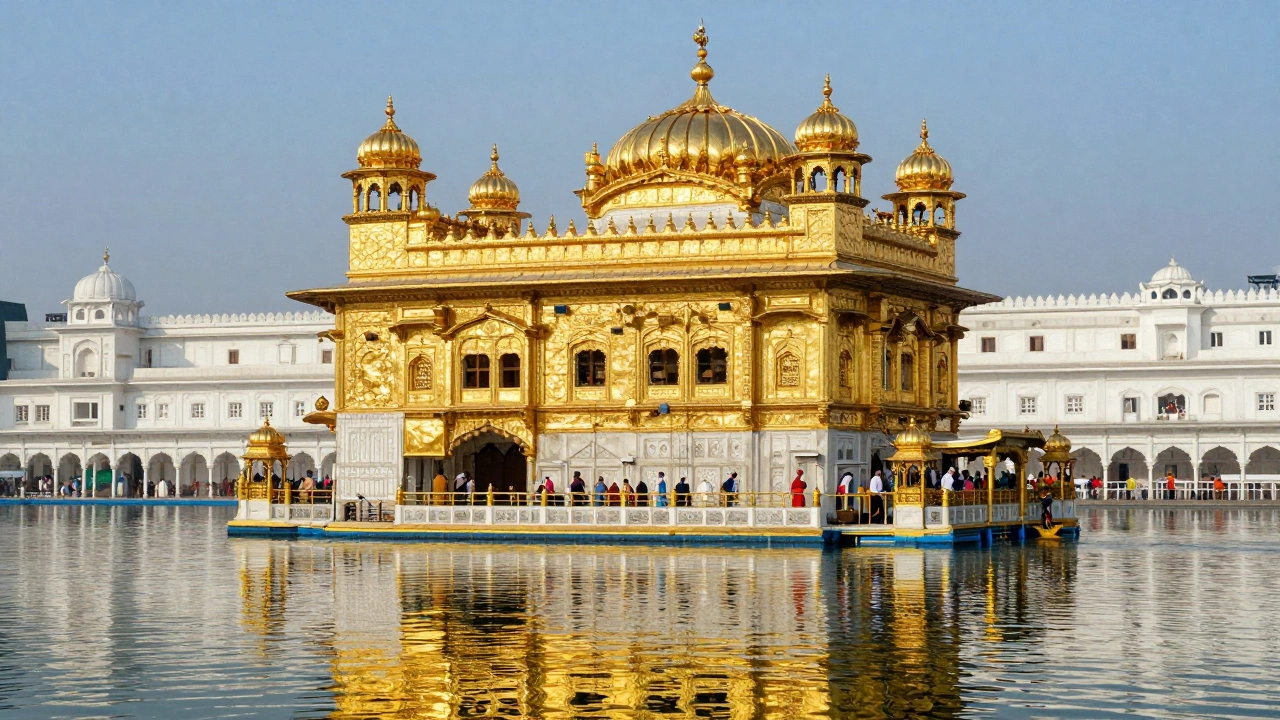 Golden Temple reflection in sacred pool during Vaisakhi festival