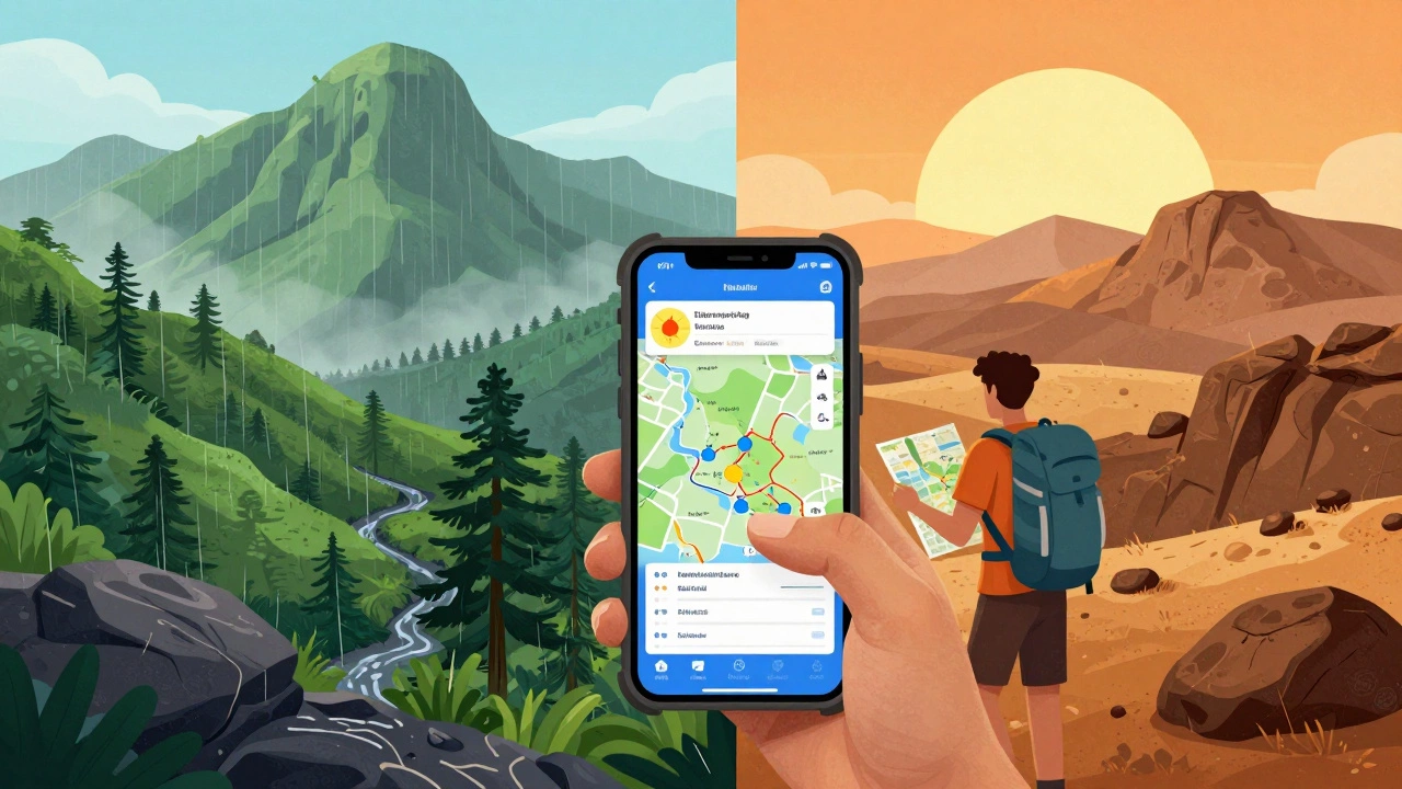 Illustration of diverse Indian hiking terrains and gear