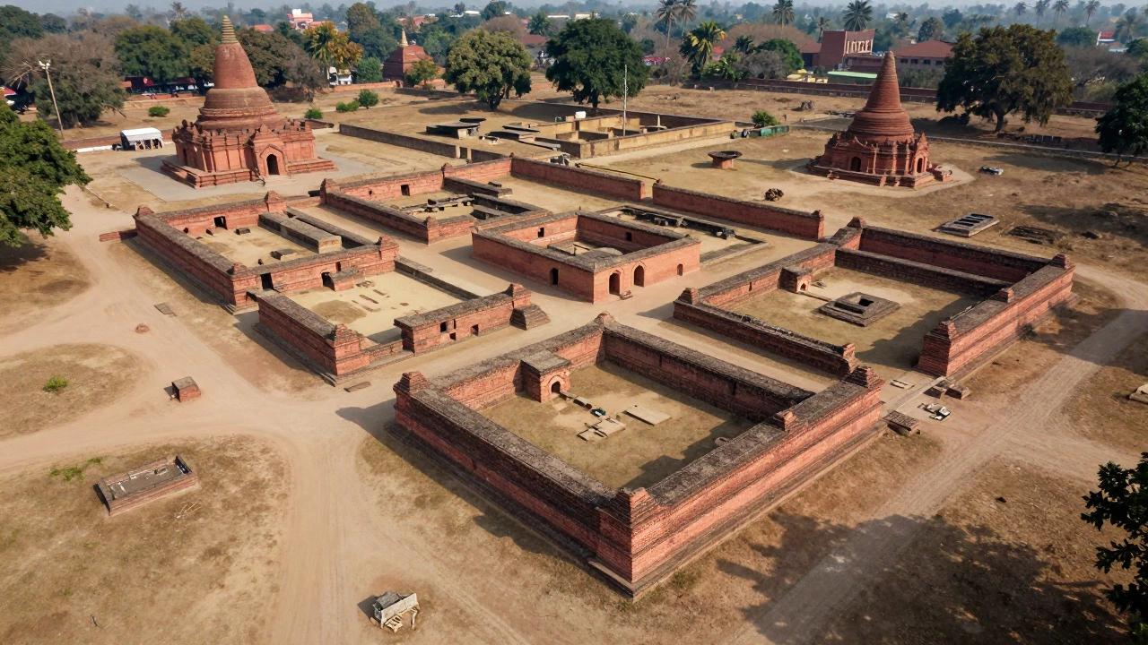 Aerial view of Nalanda University ruins