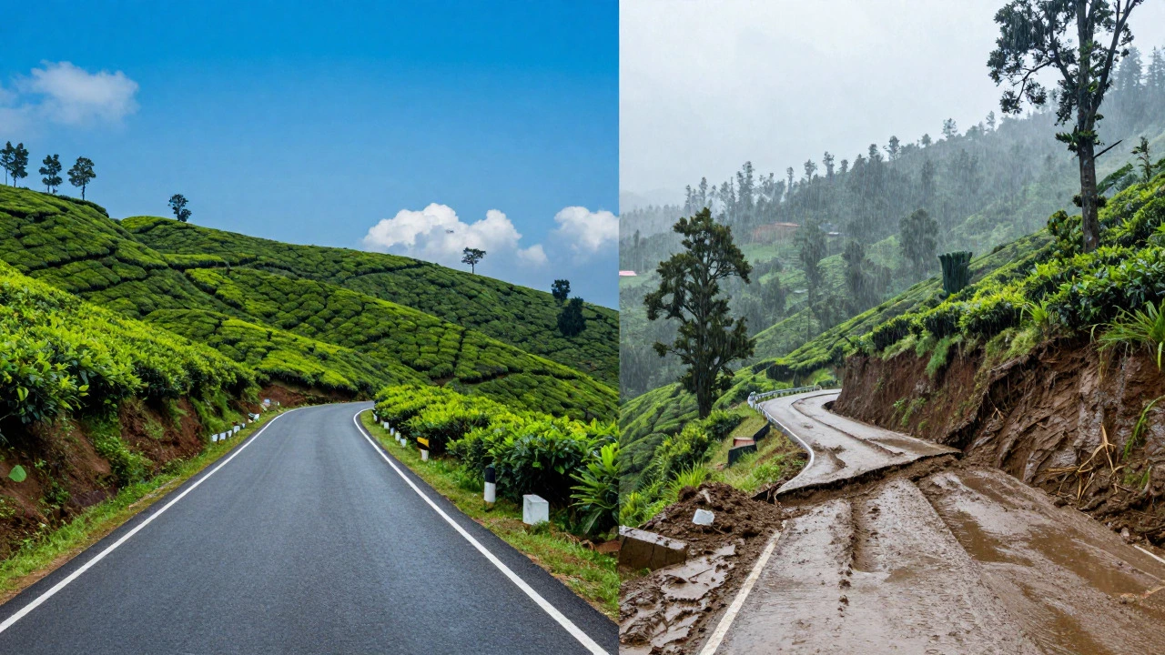 Contrast of stable roads vs monsoon landslides